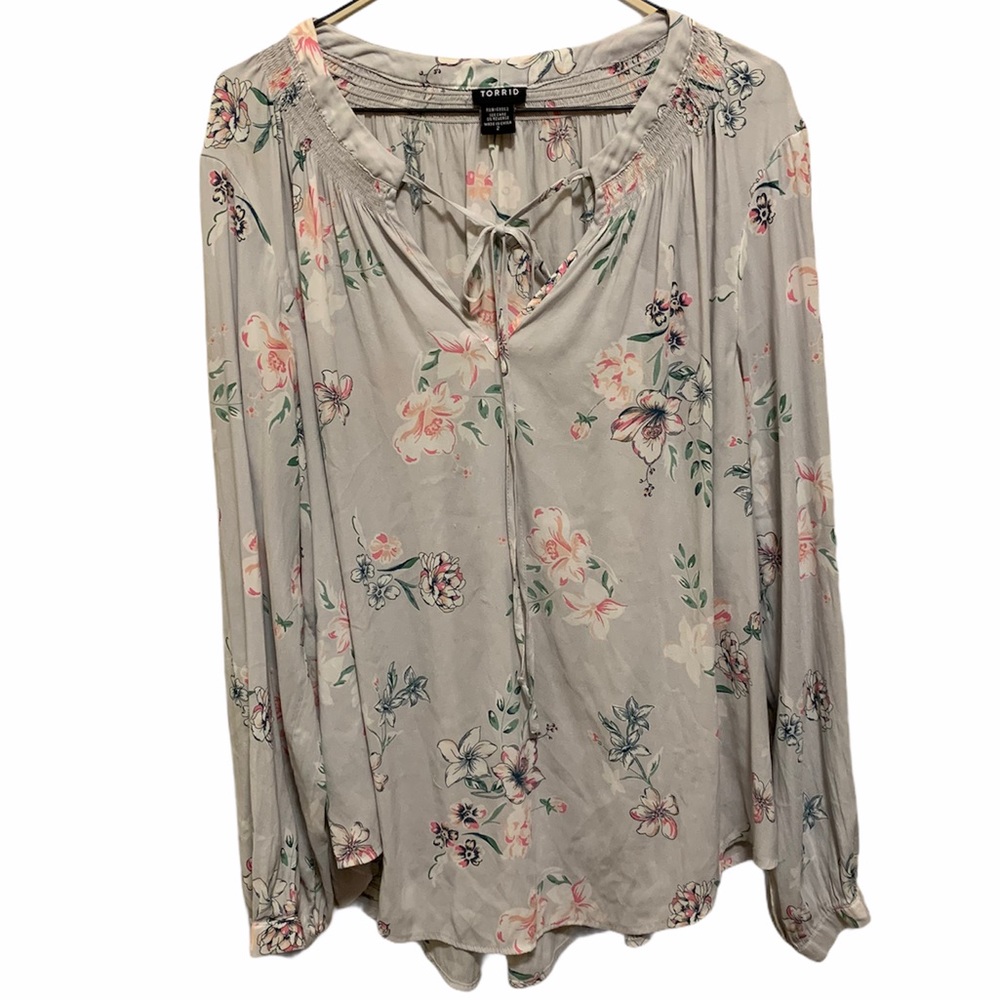 Torrid | Gray Floral Blouse | 2